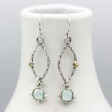 Square faceted blue chalcedony earrings with silver marquise shape and sterling silver hooks style