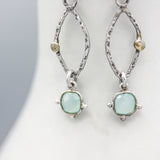 Square faceted blue chalcedony earrings with silver marquise shape and sterling silver hooks style