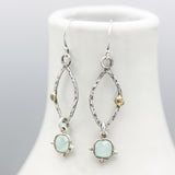 Square faceted blue chalcedony earrings with silver marquise shape and sterling silver hooks style