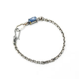 Bracelet rectangle faceted blue kyanite with oxidized sterling silver chain