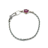 Bracelet rectangle Siamese pink sapphire with oxidized sterling silver chain