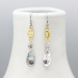 Yellow sapphire earrings in bezel setting with silver leaf on sterling silver hooks style