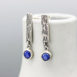 Round Lapis lazuli earrings and silver bar with textured on sterling silver stud style