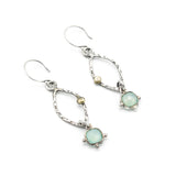 Square faceted blue chalcedony earrings with silver marquise shape and sterling silver hooks style