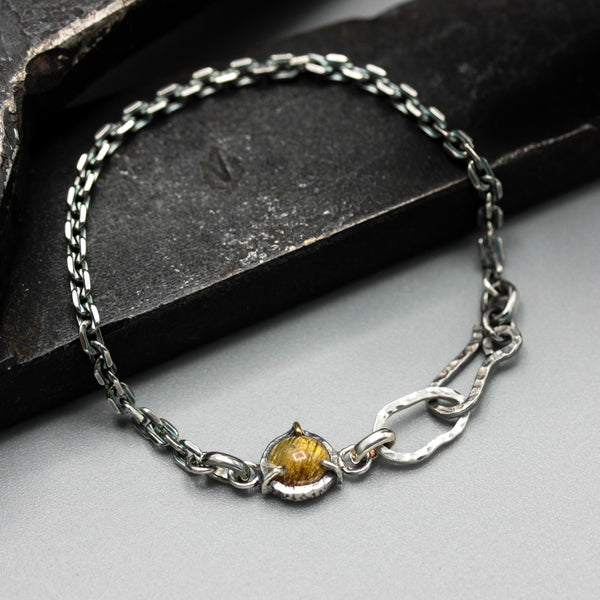 Bracelet Rutilated quartz with oxidized sterling silver chain