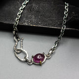 Bracelet rectangle Siamese pink sapphire with oxidized sterling silver chain