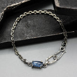 Bracelet rectangle faceted blue kyanite with oxidized sterling silver chain
