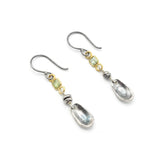 Square green tourmaline earrings in bezel setting with silver leaf on sterling silver hooks style