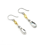 Yellow sapphire earrings in bezel setting with silver leaf on sterling silver hooks style