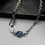 Bracelet oval faceted blue kyanite with oxidized sterling silver chain