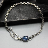 Bracelet oval faceted blue kyanite with oxidized sterling silver chain