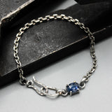 Bracelet oval faceted blue kyanite with oxidized sterling silver chain