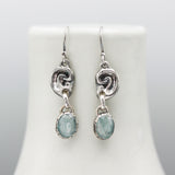 Sterling silver ear shape earrings with paraiba kyanite gemstone on hooks style design