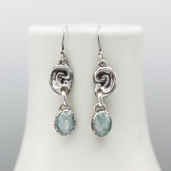 Sterling silver ear shape earrings with paraiba kyanite gemstone on hooks style design