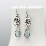 Sterling silver ear shape earrings with paraiba kyanite gemstone on hooks style design