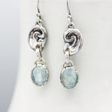 Sterling silver ear shape earrings with paraiba kyanite gemstone on hooks style design