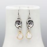 Sterling silver ear shape earrings with Moonstone gemstone on hooks style design