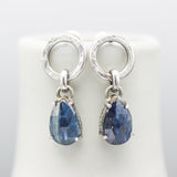 Teardrop Blue Kyanite earrings with circle silver loops and sterling silver stud style