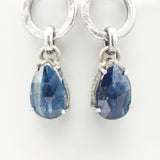 Teardrop Blue Kyanite earrings with circle silver loops and sterling silver stud style