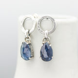 Teardrop Blue Kyanite earrings with circle silver loops and sterling silver stud style