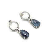 Teardrop Blue Kyanite earrings with circle silver loops and sterling silver stud style