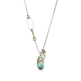 Oval Turquoise pendant necklace in silver bezel setting with sterling silver chain