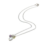 Three princess necklace Moonstone, Pink sapphire and multi green sapphire gemstone pendant in silver bezel setting