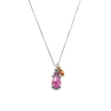 Teardrop faceted Pink sapphire pendant necklace in silver bezel and prongs setting with sterling silver chain