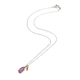 Teardrop faceted Pink sapphire pendant necklace in silver bezel and prongs setting with sterling silver chain