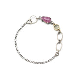 Pink sapphire pendant bracelet with agate gemstone on sterling silver chain