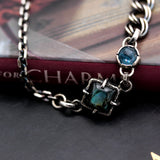 Square Labradorite pendant bracelet with blue kyanite gemstone on sterling silver chain