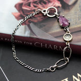 Pink sapphire pendant bracelet with agate gemstone on sterling silver chain