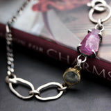 Pink sapphire pendant bracelet with agate gemstone on sterling silver chain