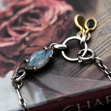 Marquise faceted Labradorite bracelet in silver bezel and prongs setting on sterling silver oxidized chain