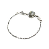 Oval Labradorite pendant bracelet with silver leaf shape on sterling silver chain