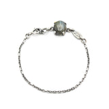 Oval Labradorite pendant bracelet with silver leaf shape on sterling silver chain