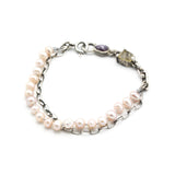 Pink Freshwater Pearls bracelet with pink sapphire and golden rutilated quartz gemstone