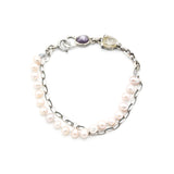 Pink Freshwater Pearls bracelet with pink sapphire and golden rutilated quartz gemstone