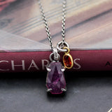 Teardrop faceted Pink sapphire pendant necklace in silver bezel and prongs setting with sterling silver chain