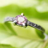 Faceted pink spinel ring in silver bezel and prongs setting with sterling silver texture band