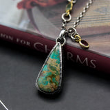 Teardrop Turquoise pendant necklace in silver bezel setting with sterling silver chain