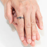 Rectangle faceted grey spinel ring in silver bezel and prongs setting with sterling silver texture band