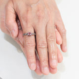 Faceted pink spinel ring in silver bezel and prongs setting with sterling silver texture band