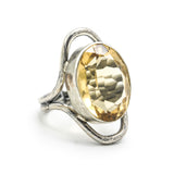 Radiant Faceted Citrine Ring Sterling Silver Bezel and Double Band Statement Piece