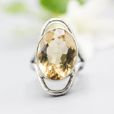 Radiant Faceted Citrine Ring Sterling Silver Bezel and Double Band Statement Piece