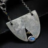 Sterling silver semi oval shape pendant necklace with moonstone gemstone on sterling silver chain