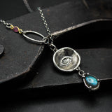 Silver Evil eyes pendant necklace with Labradorite gemstone