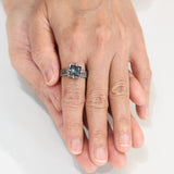 Mystical Square Labradorite Ring  Sterling Silver Hammered Band