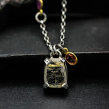 Golden rutilated quartz pendant necklace in silver bezel and prongs setting with sterling silver chain