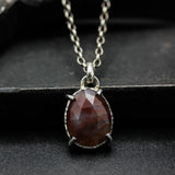 Oval faceted Moss agate pendant necklace in silver bezel and prongs setting with sterling silver chain